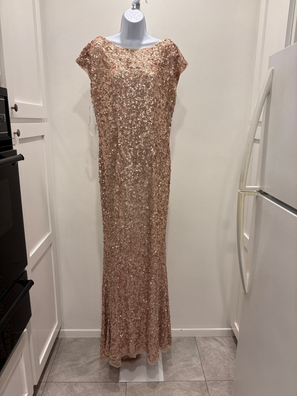 NWT Primavera Couture 3796 Sequin Cowl Back Gown Train Formal Rose Gold Size 22